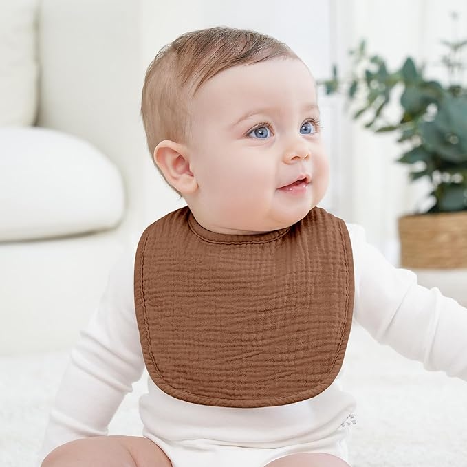 Bearmoss Baby Bibs for Drooling and teething 100% Cotton Muslin Bibs for Baby Boy & Girl,Adjustable, Ultra Absorbent,8 Pack