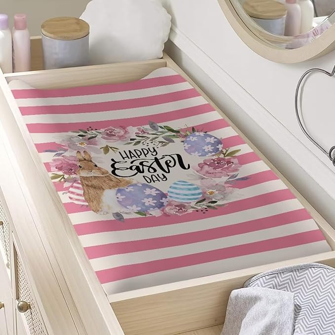 Rabbit Egg Easter Changing Pad Cover Waterproof Stretchy Baby Changing Table Cover Durable Comfy Cozy Universal Tray Table Mat
