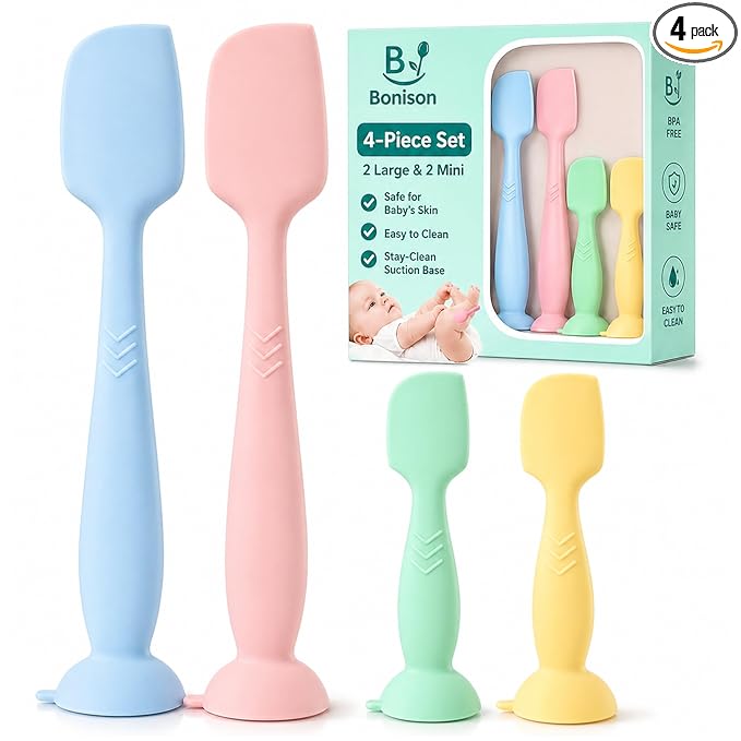Upgraded 4-Pack Silicone Diaper Cream Spatula with Travel Case - Soft Full-Size & Mini Applicators for Rash Ointment, Diaper Care & Everyday Care, Ideal for Newborn Essentials and Baby Shower Gifts