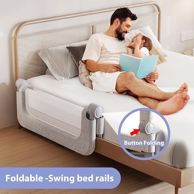 Toddler Bed Rail Guard for Baby - Toddlers Bed Rail for Queen Full King Twin Crib Bunk Size Bed Adjustable Heights & Foldable Portable Bedrail Extra Tall Child Safety Side Railing Guards for Kids(48")