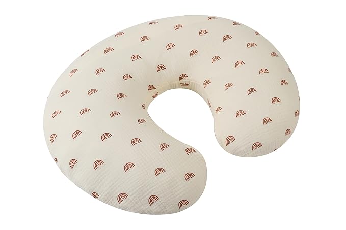 Onacosht Muslin Nursing Pillow Cover Soft 100% Cotton Feeding Pillow Slipcover Fits Standard Infant Nursing Pillow for Boy and Girl, Rainbow Printing