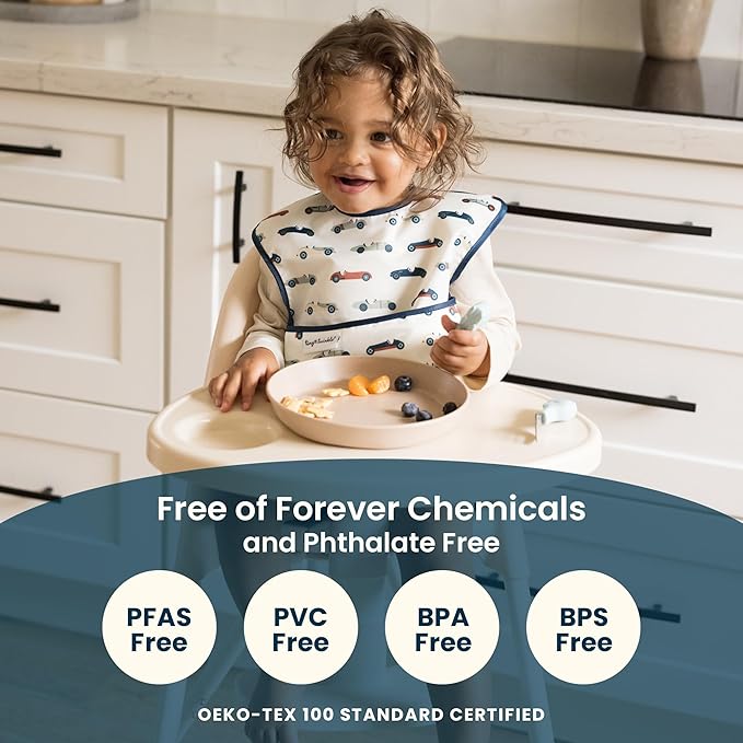Tiny Twinkle Mess-Proof Baby Bib - Waterproof Bib for Baby Boy or Girl - Machine Washable - Adjustable Closure - PVC, BPA & Phthalate Free - Great for Travel - Baby Food Bibs (5 Pack, Unisex Solids)