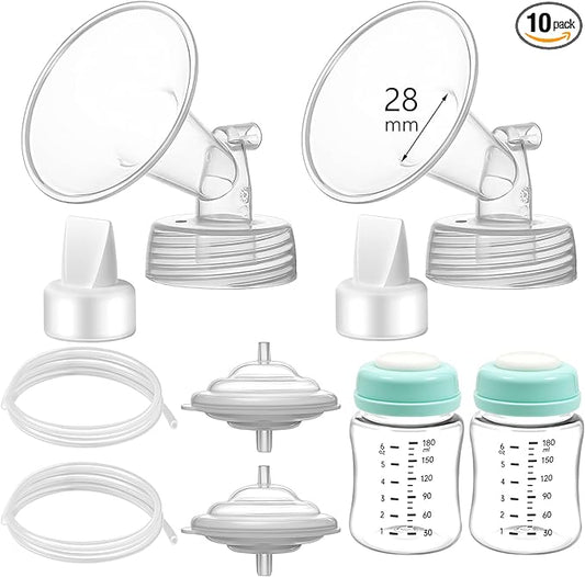 Pump Parts Compatible with Spectra S1/S2/9 Plus, Not Original Accessories, Full Set Replacements Include 28mm Flange, Duckbill Valve, Backflow Protector, Tubing and Bottle