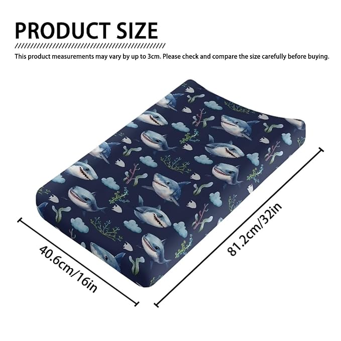 White Shark Changing Pad Cover for Baby Girls Boys Change Table Covers Diaper Changing Cute Mat Sheets Cover Soft Breathable
