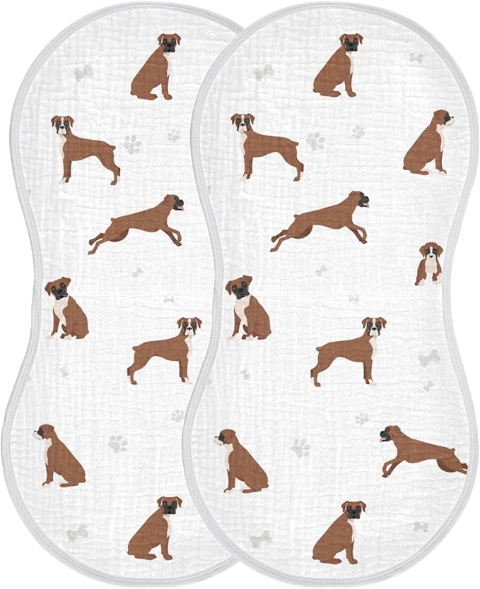vvfelixl Muslin Burp Cloths Boxer Dog White Baby Washcloths for Baby Girl Boys 2 Pack