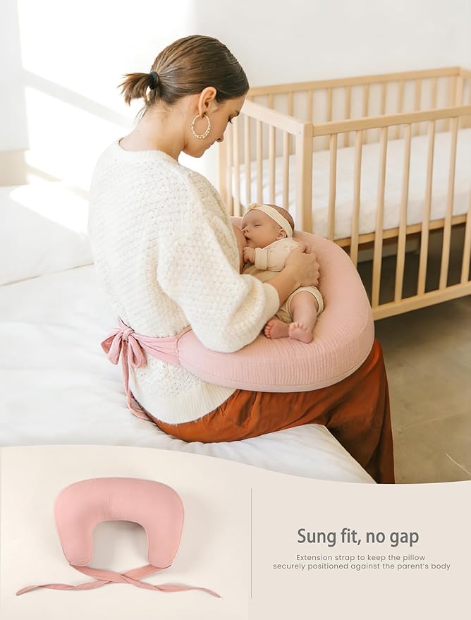 lulumoon Muslin Nursing Pillow Covers - 2-Pack Soft Cotton Slipcovers for Breastfeeding & Bottle-Feeding - Extension Strap for Snug Fit & No Sliding - Hidden Zipper Safety for Newborn Baby