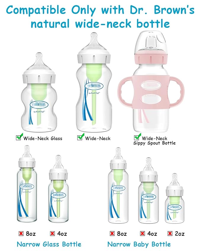 Sippy Nipple for Dr. Brown's Wide-Neck Baby Bottles & Sippy Spout Bottles, Soft 100% Silicone Baby Bottle Sippy Straw Nipple, 6m+,Variable Flow, 4 Count