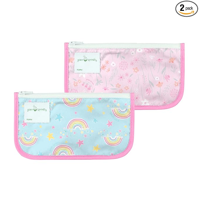 Green Sprouts Reusable Snack Bags (2 Pack) Holds Food, Utensils, Wipes, & More Food-Safe, Waterproof, Easy-Clean Material