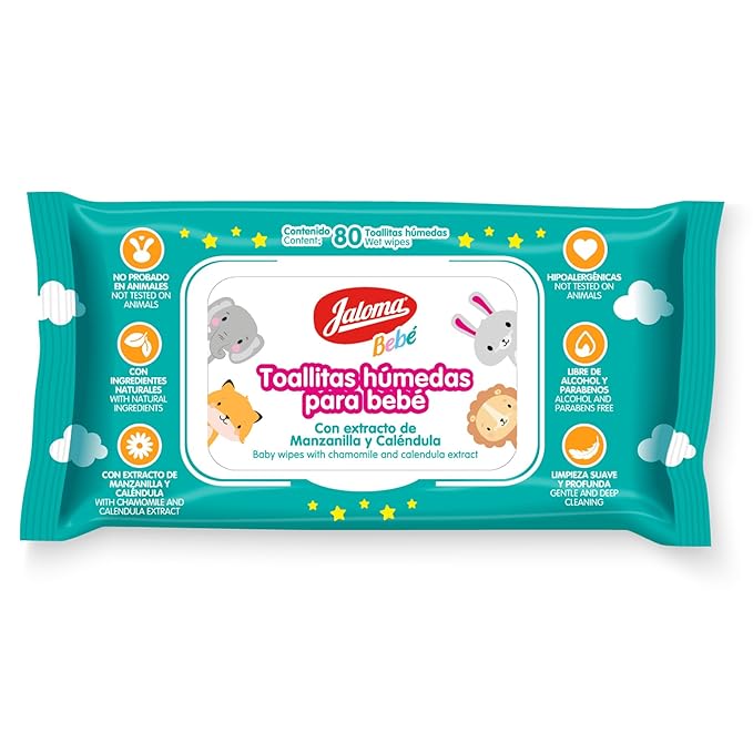 JALOMA Baby Wipes with Chamomile and Calendula Extract, Hypoallergenic and Paraben Free, 6-Pack of 80 Wet Wipes (480 Count)