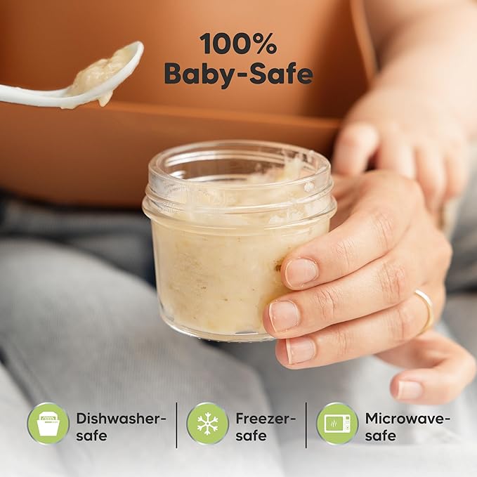 KeaBabies 12-Pack 4oz Glass Jars with Lids - 12pk Small Glass Baby Food Containers with Lids, Leak-Proof, BPA-Free, Purees & Baby Snack Containers Storage, Microwave, Dishwasher & Freezer Safe