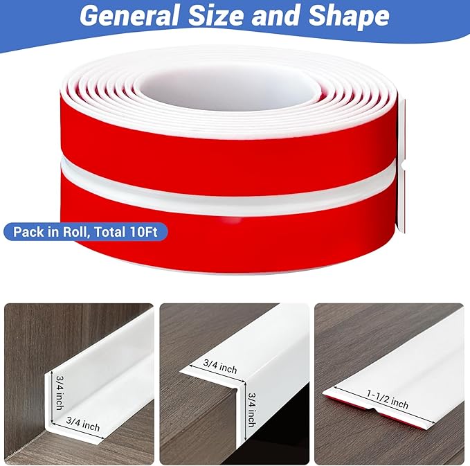 Wall Corner Protector, Peel and Stick Wall Corner Trim, Flexible Silicone Molding Wall Corner Guard, L Shaped Self Adhesive Edge Protector for Cabinet Doors, Drawer Tops, Shelves, White, 3/4in,10Ft