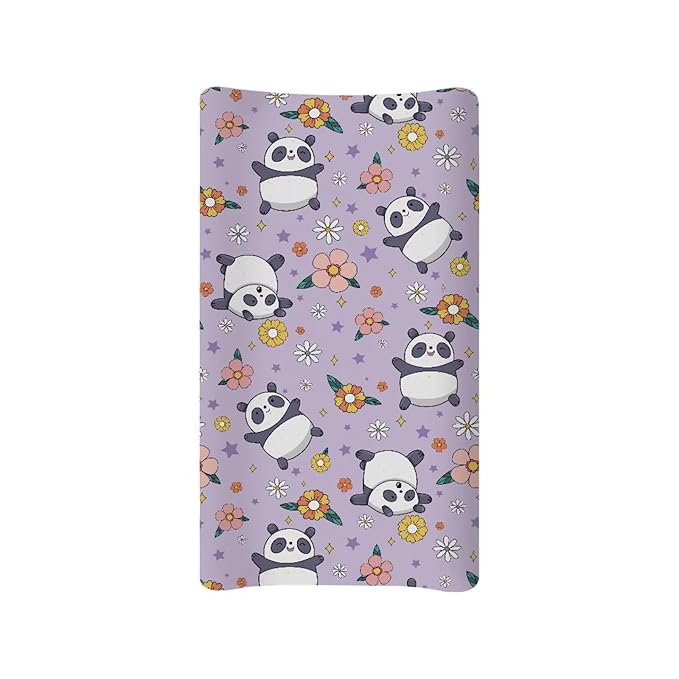 Panda Floral Changing Pad Covers Changing Table Cover for Baby Boys and Girls Soft Breathable Changing Pad Sheets Cover Soft Breathable Purple