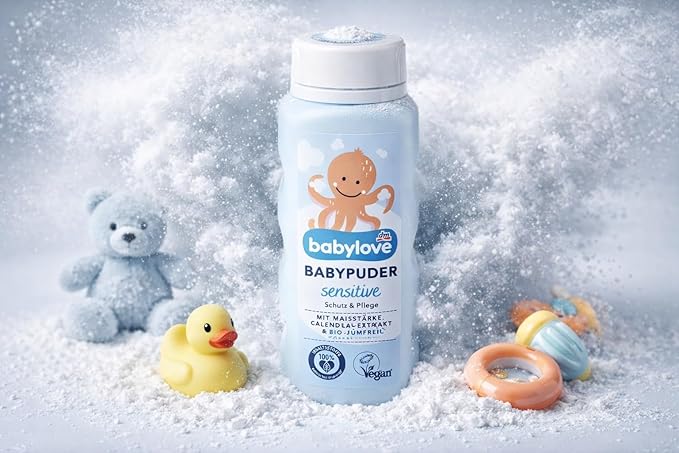 Babylove Baby Powder Sensitive with Calendula , Alcohol-Free, No Perfume, Vegan, 100g