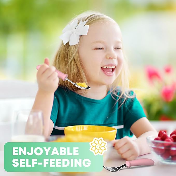 Toddler Utensils, Kids Stainless Steel Silverware Set, Toddler Forks and Spoons, Baby Utensils Set with Storage Box for Self Feeding Safe, Dishwasher Safe (2 Set with Case)