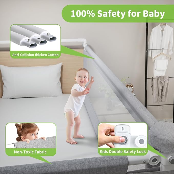 yulongtengfei 3-Piece Califormia King Size Bed Rail for Toddlers - Adjustable Baby Bed Rail Guard, Kids Safety for Califormia King Size Bed (82.7"x82.7"x70.8"-Grey)