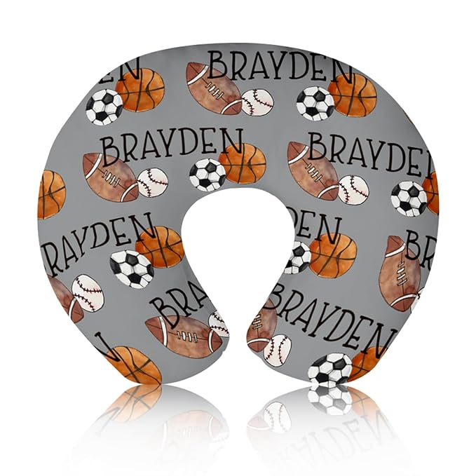 Baby Nursing Pillow Cover - Personalized Name Multi-Ball Theme Breastfeeding U-Shaped for Bottle Feeding, Ultra Soft Comfortable Breastfeeding Pillow Cover for Infant Baby Boys and Girls