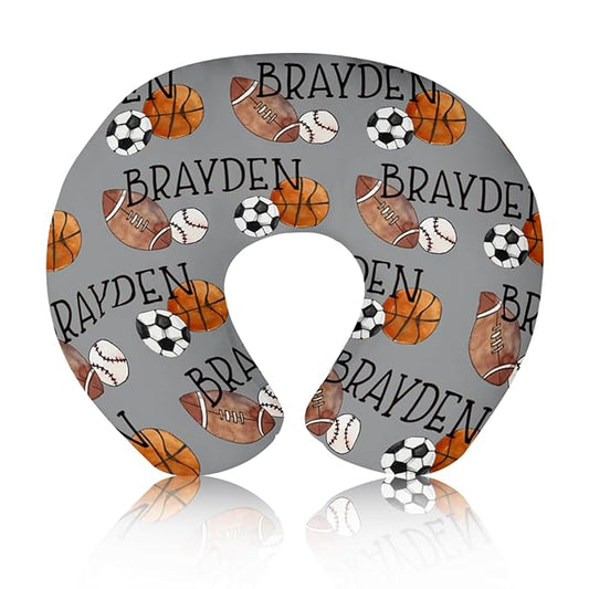 Baby Nursing Pillow Cover - Personalized Name Multi-Ball Theme Breastfeeding U-Shaped for Bottle Feeding, Ultra Soft Comfortable Breastfeeding Pillow Cover for Infant Baby Boys and Girls