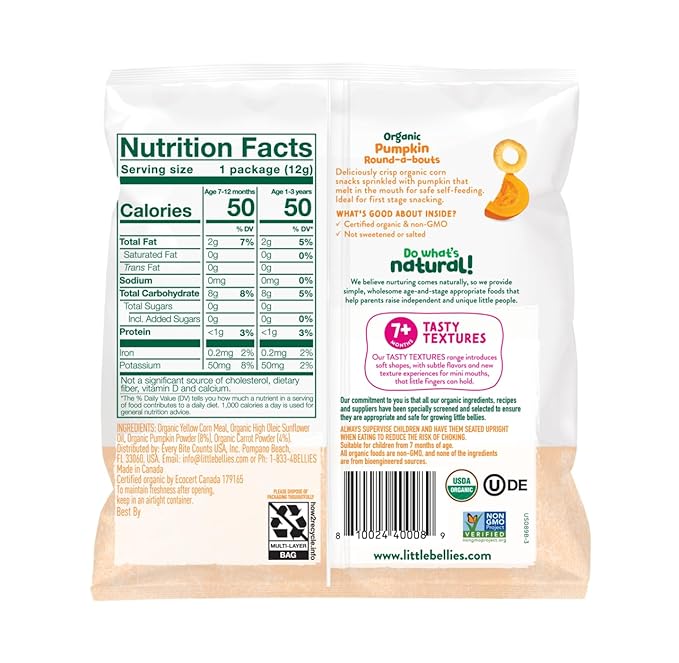 Little Bellies Organic Round-a-Bouts Variety Pack, Sweetcorn & Pumpkin (Pack of 18)