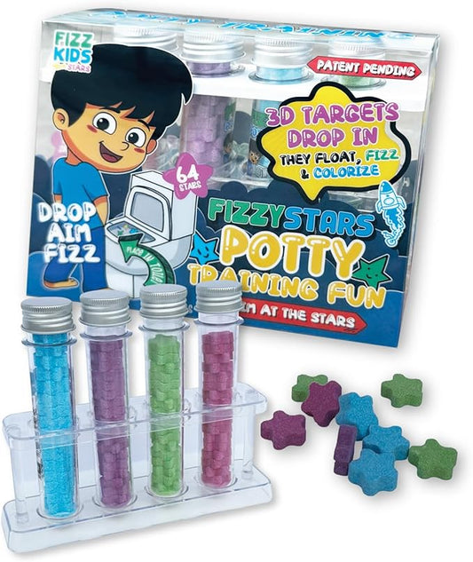 Fizzy Stars-Speed Up Potty Training Star-Shaped Potty Targets That Bubble & Change Color – Fun Toilet & Urinal Aim Trainer for Toddlers (1 Pack – 64 Stars)