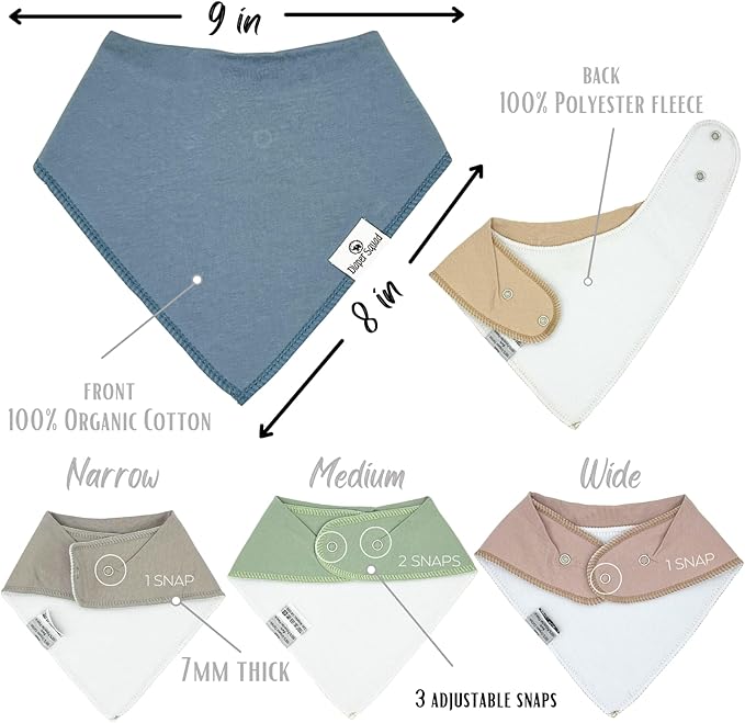 DiaperSquad's 100% Organic Cotton Baby Drool Bibs, Super Absorbent & Adjustable Baby Bibs for Drooling and Teething
