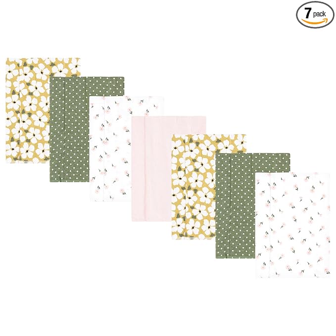 Hudson Baby Unisex Baby Flannel Burp Cloth 7pk, Sage Floral, One Size