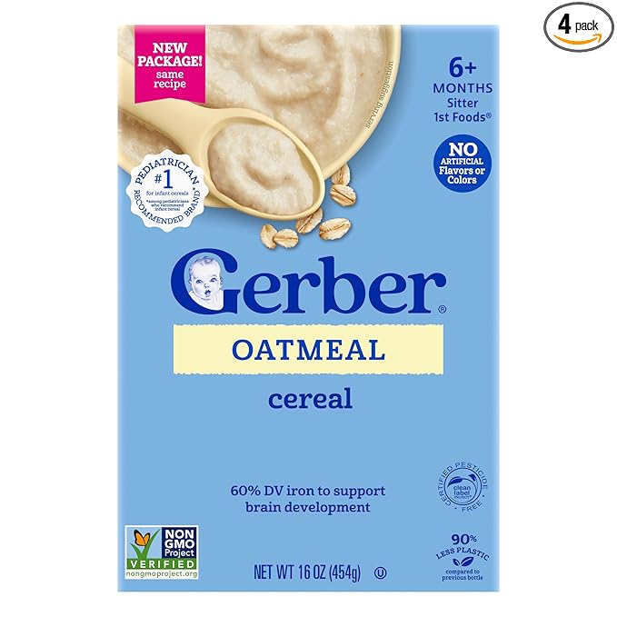 GERBER CEREAL FOR BABY GRAIN AND GROW 1st Foods Non GMO Oatmeal 4x16oz