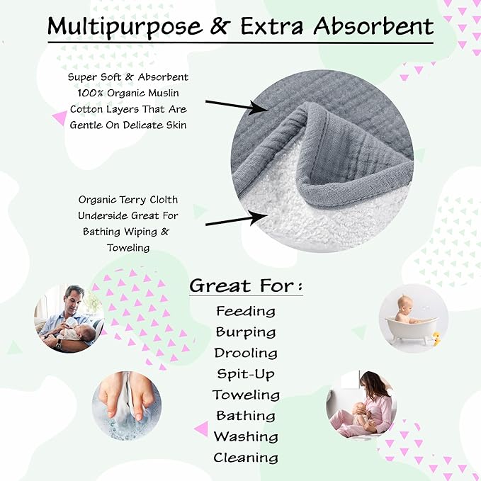 Aiden's Corner 100% Organic Muslin Cotton | Mix Use Baby Super Absorbent Infant Burp Cloth | Terry Cotton Towel | Washcloth for Newborns (Single Yellow)