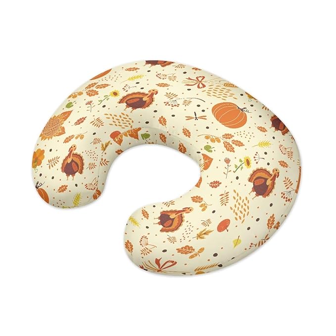 Turkey Pumpkin Baby Nursing Pillow Cover Stretchy Breathable Breastfeeding Pillow Cover Neutral Pillow Cover for Infant Snug Fit Standard Nursing Pillows for Thanksgiving