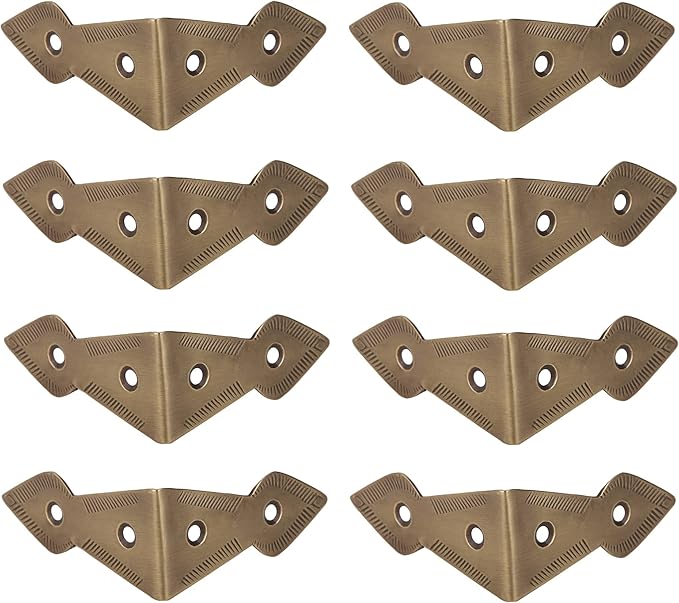 Set of 8 Brass 90 Degree Spade Trunk Corners, Antique Brass Finish, Edge Guard Table Cabinet Protector, Decorative Corner Brackets