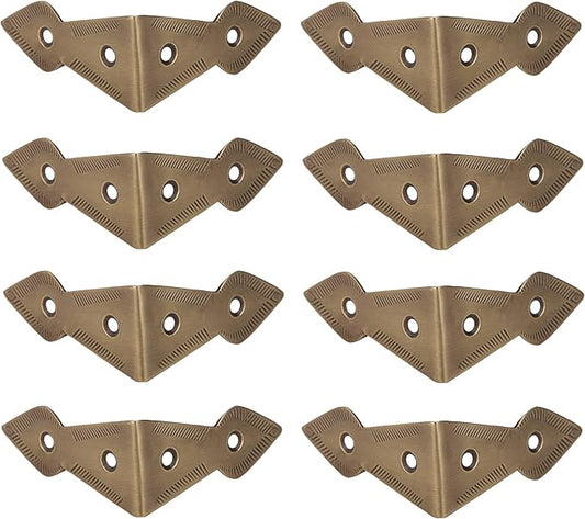 Set of 8 Brass 90 Degree Spade Trunk Corners, Antique Brass Finish, Edge Guard Table Cabinet Protector, Decorative Corner Brackets