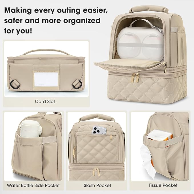 RAINSMORE Wearable Breast Pump Bag, Willow/Eufy/Elvie/Spectra/Medela/Momcozy M5/S12 Pro, Breast Milk Cooler Travel Bag with Cooler Compartment & Ice Pack, Nude