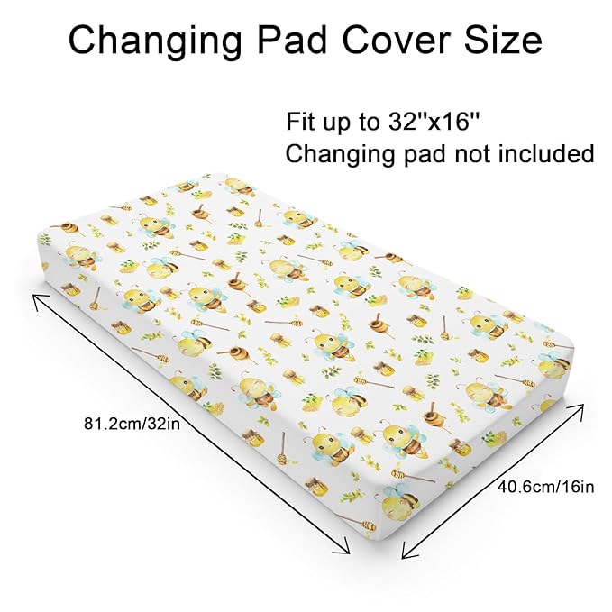Cartoon Bees Boho Leaves Honey Changing Pad Covers for Baby Boy Girl 32''x16'' Bees Retro Floral Fitted Changing Pad Sheets Bees Comfort Soft Breathable Baby Diaper Changing Table Mats