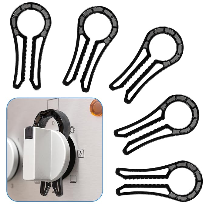 Gas Stove Knob Locks, Gap-fit Pin for Stove Knobs, for Knob Gap At Least 0.27", Oven Lock Child Safety, Baby Proofing Stove Knob Safety Covers Black Color, Pack of 5, with 1 Extra Piece for Back up