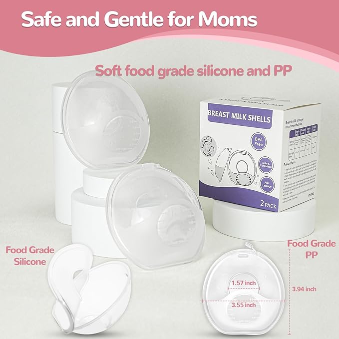 Breast Milk Collector, Milk Collectors for Breastfeeding, Reusable Breast Milk Shells, Catcher Protect Sore Nipples for Breastfeeding,Made from BPA-Free,Food-Safe Silicone(2oz,2 Counts)
