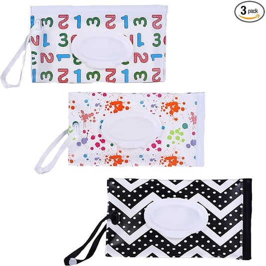3 Pack Baby Wipes Dispenser,Reusable Portable Wipe Holder,Travel Wipes Pouch Baby Wipes Containe,Wet Wipe Bag for Baby or Personal