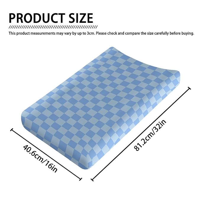 Blue Checkered Changing Pad Cover for Baby Girls Boys Cartoon Breathable Diaper Change Table Sheet Soft Stretchy Cute Change Table Mat Cover Fit 32x16
