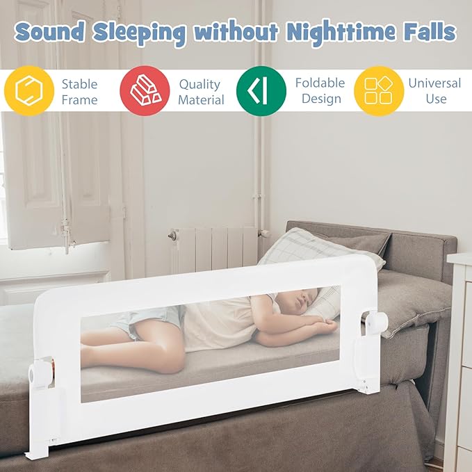 BABY JOY Bed Rails for Toddlers, Swing Down Safety Bed Guard for Convertible Crib, Folding Baby Bedrail for Kids Twin, Double, Full Size Queen & King Mattress (47-Inch, White)