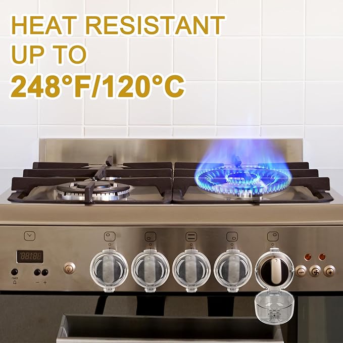 Gas Stove Knob Covers for Child Safety - 5 Pack Universal Size Stove Safety Knob Covers, Heat-Resistant Child Proof Stove Knob Covers, Pet/Baby Proofing Oven Knob Covers for Child Safety (Clear View)