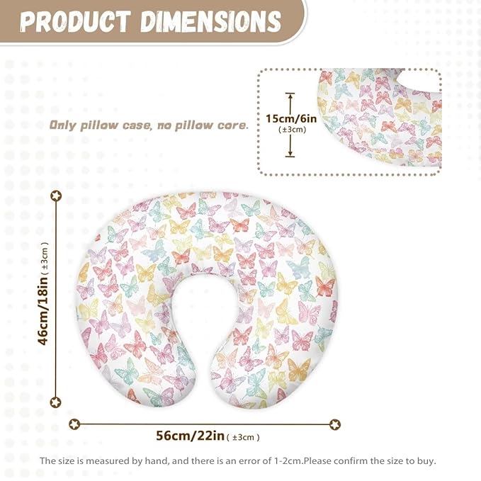 Colorful Butterfly Super Soft Breast Feeding Pillows, Nursing Pillow Cover with Hidden Zipper, Safe Newborn Washable and Stretchy Pillow Cover for Baby, 1 Pack