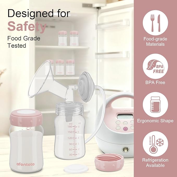 Breastmilk Storage Bottle Compatible with Momcozy Breastmilk Cooler 22oz, Breast Milk Containers for Fridge, Wide-Neck Baby Bottles for Pumping Fit Spectra S1/S2/SG/9Plus /Motif Luna Pumps, 6oz, Pink