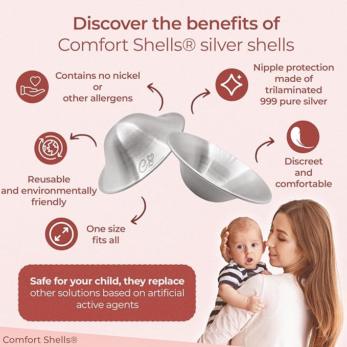 Comfort Shells® 999 Silver Nursing Cups & Washable Breast Pads | Silver Nipple Shields for Breast Feeding Moms | Soothe, Heal & Protect Sore or Cracked Nipples