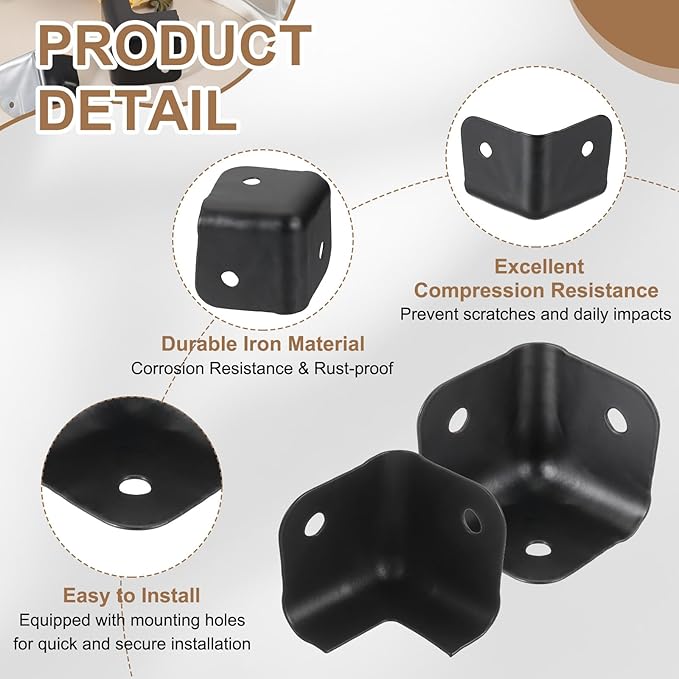 uxcell 4 Pcs 1.22" x 1.22" Speaker Corner Protectors, Iron Box Corner Edge Guard for Speaker, Guitar, Stage, Cabinets, Accessories Replacement, Black