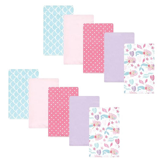 Hudson Baby Unisex Baby Cotton Flannel Burp Cloths, Mermaid, One Size