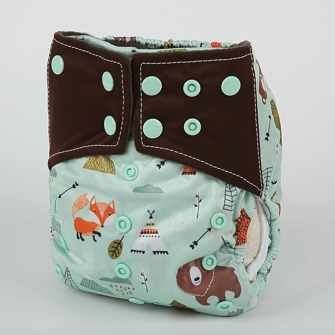 3 AIll in One Cloth Diapers Nappies for Night AIO Sewn in Insert Reusable Washable (Fox Squirrel)