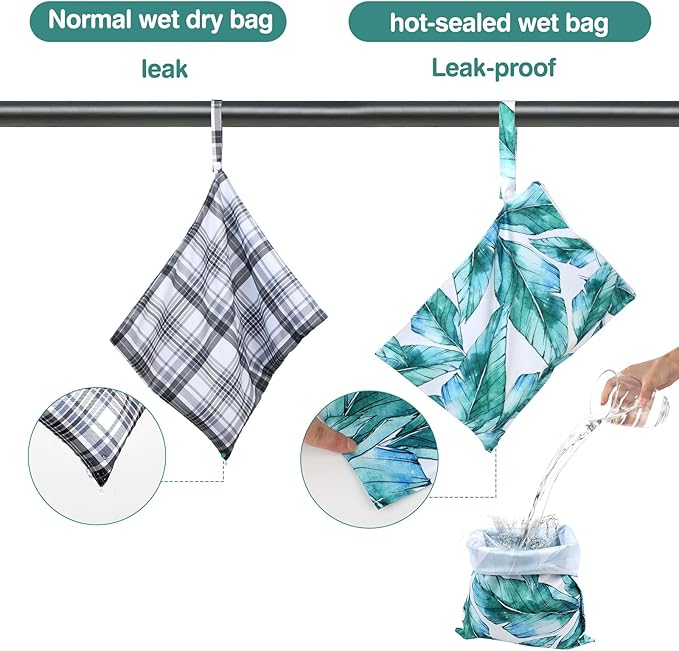Waterproof Wet bag for Baby,Travel,Swim Suit,Cloth Diapers,Pump Parts,Pool,Beach,Gym Clothes,Toiletry,Hook to Stroller,Daycare,Zipper Reusable Wetdry Packing Pouch-Jungle Palm Leaf Favors