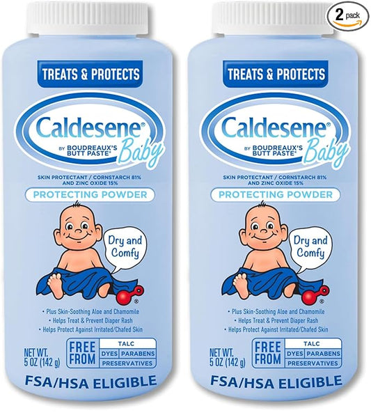 Caldesene Baby Cornstarch Powder with Zinc Oxide, 5 oz (Pack of 2)