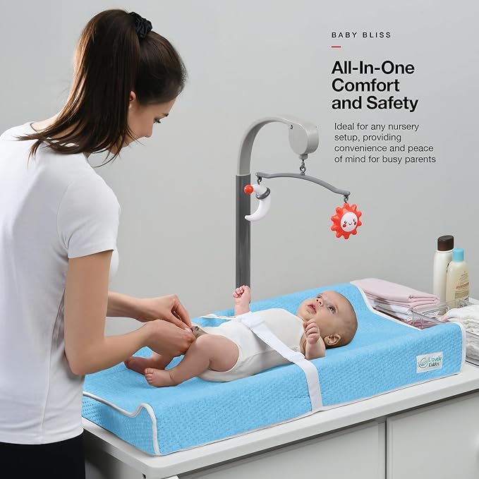 Changing Pad - Foam Contoured Baby Changing Pad for Dresser, Waterproof Diaper Changing Table Pad, Includes Soft, Removable & Washable Non-Slip Cover, Bonus Portable Toy Bar with Music Mode Included