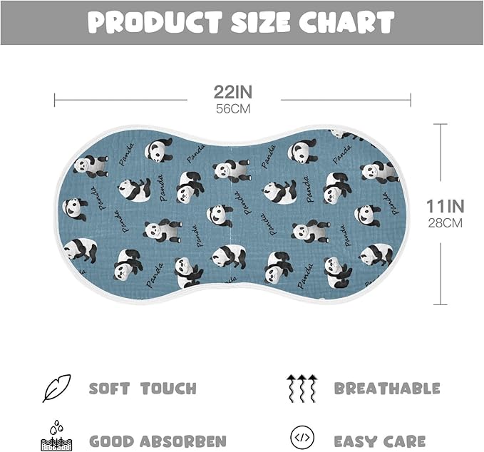 Muslin Burp Cloths for Baby Boys and Girls - 2-Pack Ultra Absorbent Cute Panda Muslin Washcloths, Newborn Towel, Milk Spit Up Rags, Burp Cloth Bib for Unisex, 22 x 11 Inch