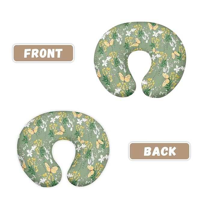 Retro Butterfly and Flower Nursing Pillow Cover for Baby Boy Girl Breastfeeding Slipcover Infant Newborn Nursery Bottle Pillowcase Stretchy Replaceable Pillow Cover Slipcover