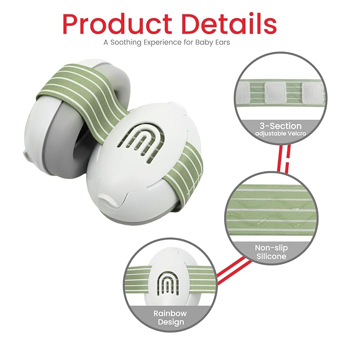 Baby Ear Protection for Babies and Toddlers up to 36 Months - Noise Reduction Earmuffs - Comfortable Baby Headphones Against Hearing Damage & Improves Sleep - Green